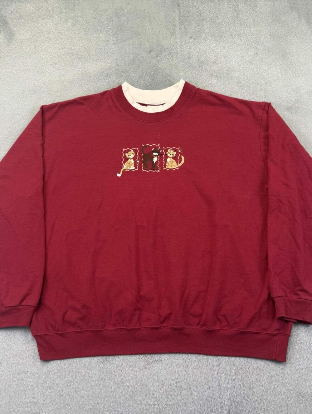Pleasant Shade Vintage Embroidered Cats Crewneck Sweater